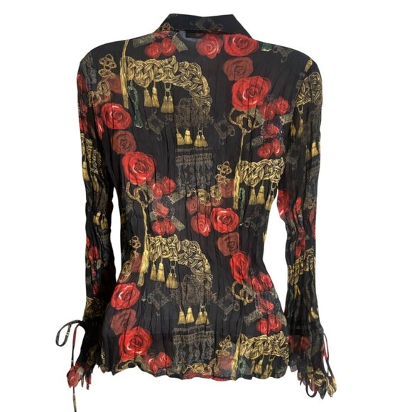 Violet & Claire Blouse Size S Sheer Floral Ruffled Pleated Fringe Long Sleeve - Picture 2 of 8